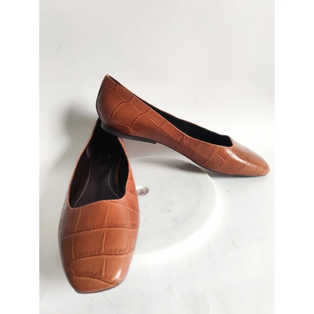 New Naturalizer Flats 12 Croc Embossed Leather Square Toe Brown Professional